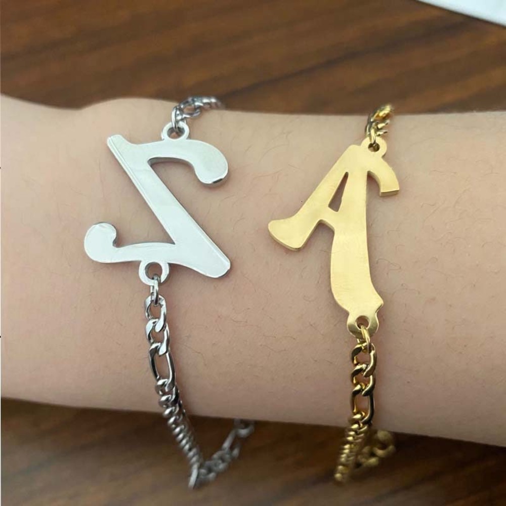 

Hand catenary Spring and summer stainless steel 26 capital initials Pendant Bracelet accessories, Black