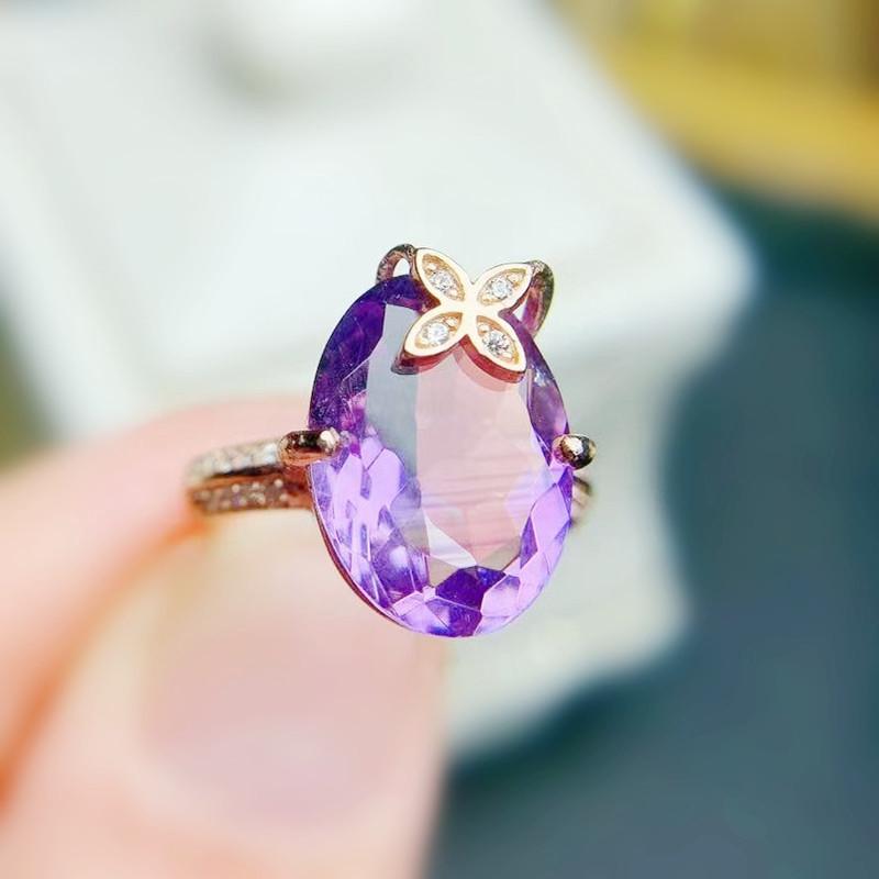 

Cluster Rings Per Jewelry Natural Real Amethyst Flower Ring 10*14mm 7.3ct Gemstone 925 Sterling Silver Fine T2141513, Golden;silver
