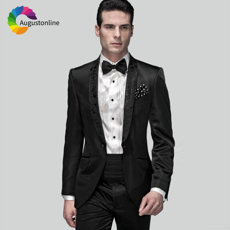 

Men's Suits & Blazers Pattern Floral Lapel Black Men for Wedding Pants Custom Made Male Jacket 2Piece Slim Fit Groom Tuxedo 72DP, Dark grey