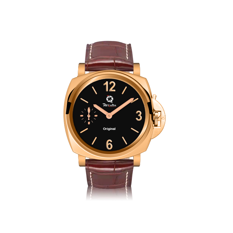 

Men's Luxury Automatic Mechanical Watch REQUIN PAM 1940 Yellow Gold Case Brown Alligator Leather Strap Small Dial Work Calendar BANG Sapphire Mirror BAG 12, Multi-color