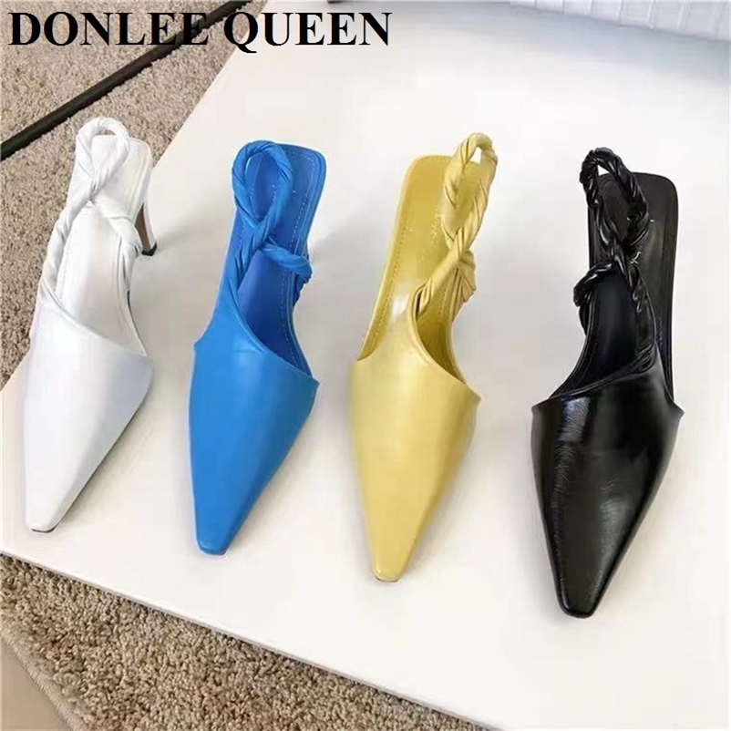 

Fashion Spring Slingback Sandal Half Wrap Pointy Toe Designer High Heel Shoe Elegant Pleated Pumps Party Dress Mujer 210619, White