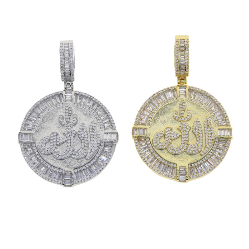 

Chains 2021 Arrive Round Pendant Necklaces For Women Men Iced Out Bling Baguette Cubic Zirconia CZ Coin Arabic Necklace