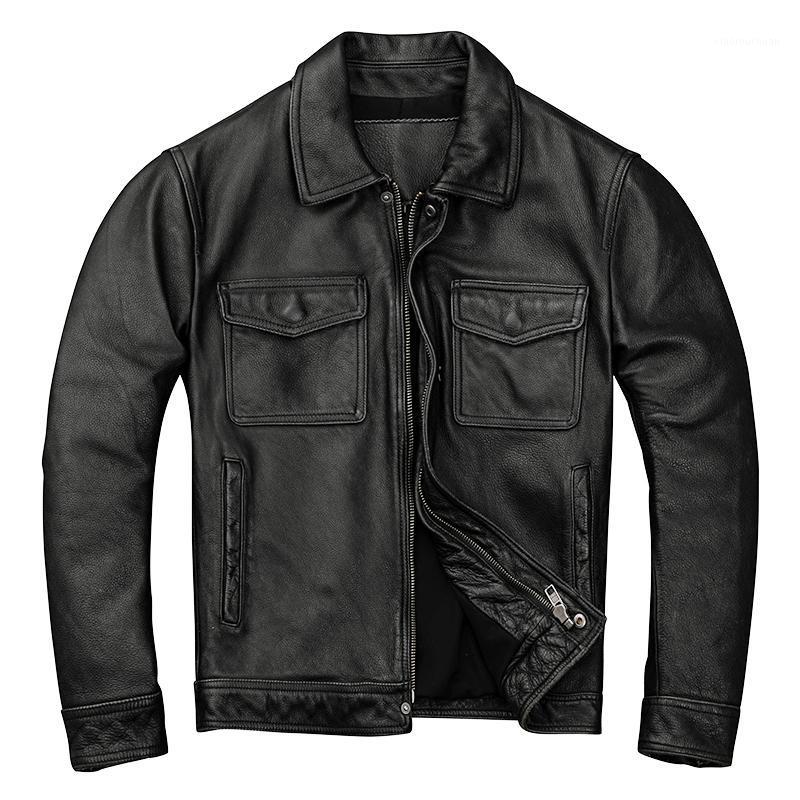 

Men' Leather & Faux Seveyfan Genuine Cowhide Jacket Black Slim Casual Real For Male Plus Size 4XL R3092