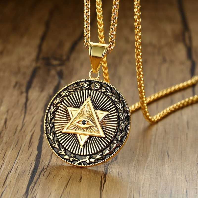 

Of Providence Double Triangle Pendant Necklace Men Illuminati The Third Eye Jewelry