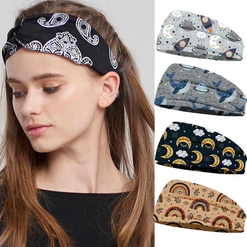 

Hair Accessories Floral Print Band Cross Wide Elastic Hairbands Sports Yoga Headband Vintage Girls Headscarf Women Fashion