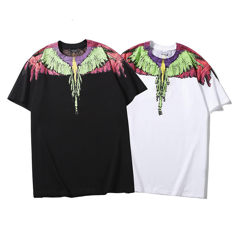 Tee T-Shirt Tees Shirt T-shirts 20ss trendy MB graffiti parrot wings feather print couple loose short sleeve T-shirt-image-725315163