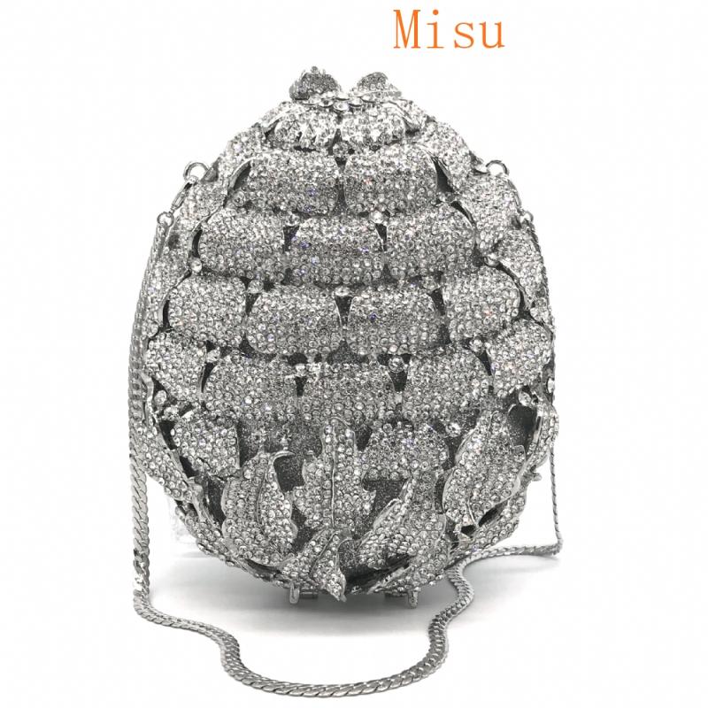 

Clutch Bags DAIWEI Design Evening Brand Designer Women Purse Soiree Pochette Rhinestones Crystal Party, Silver