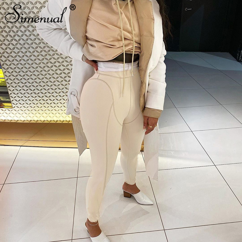 

Simenual Fitness Sportswear Stirrup Leggings Women High Waits Striped Workout Active Wear Push Up Seamless Leggins Skinny Casual, Black