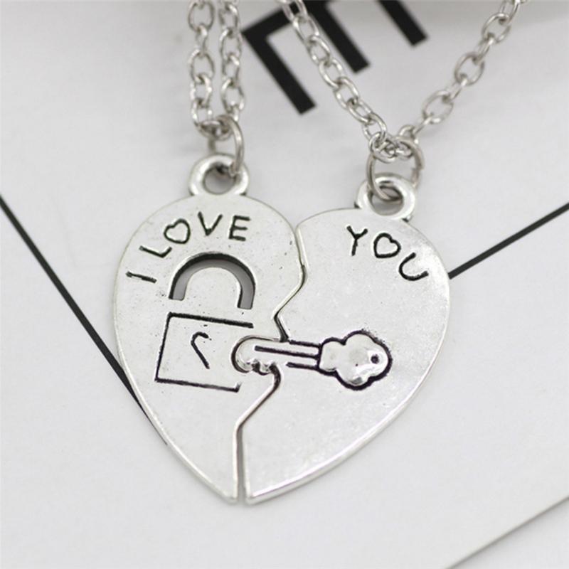 

Pendant Necklaces Couple Necklace Broken Heart 2 Pcs Key Love Stitching I YOU Lovers Jewelry Gift