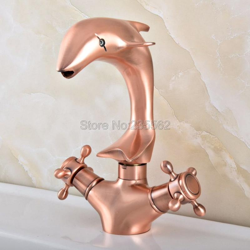 

Dolphin Antique Red Copper 2 Handles Deck Mounted Bathroom Basin Sink Mixer Tap Faucets Lsf848