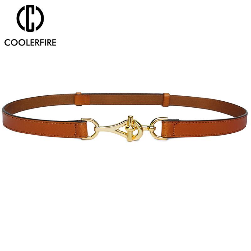 

Belts Women Fashion Genuine Leather Slim Pure Colors Metal Buckle For Laly Skinny Dress Strap LB2130, Black;brown
