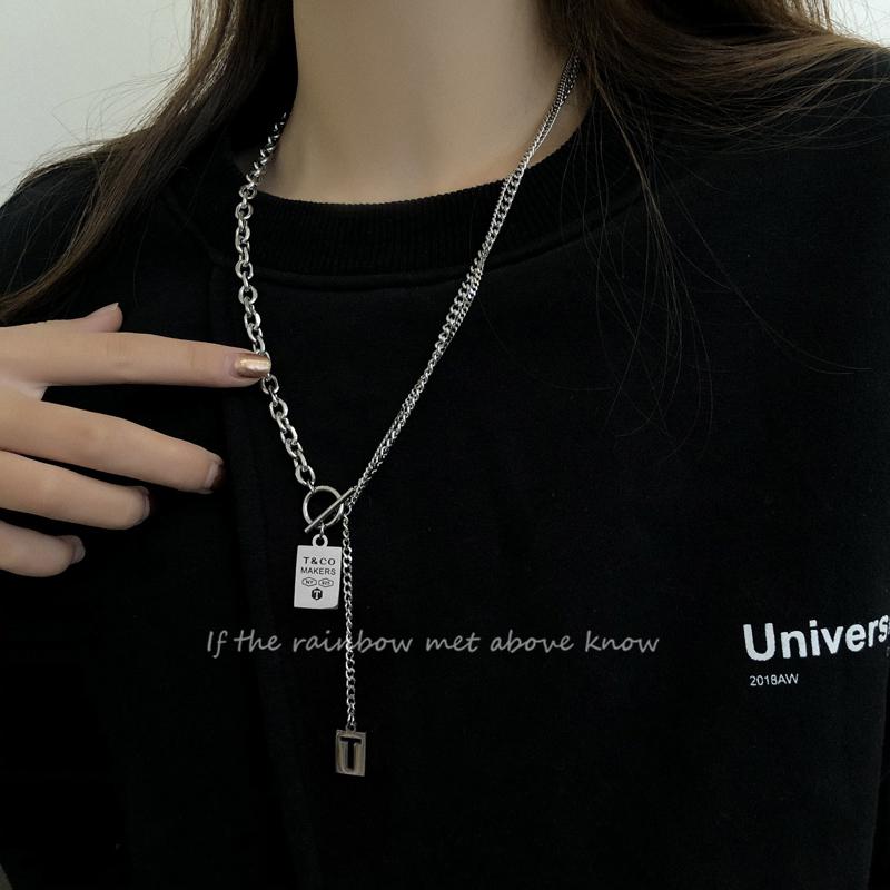 

Harajuku Fashion T Initial Necklace For Women 2021 Stainless Steel Chain Dainty Pendant Layered Choker Jewelry Necklaces, Silver