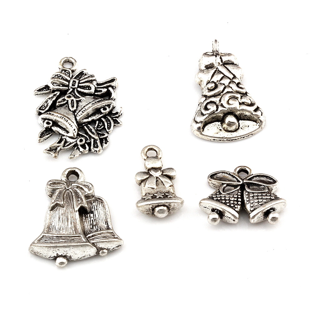 

100Pcs Antique Silver Alloy Mix Christmas Bell Charms Pendants For Jewelry Making Bracelet Necklace DIY Findings A-649