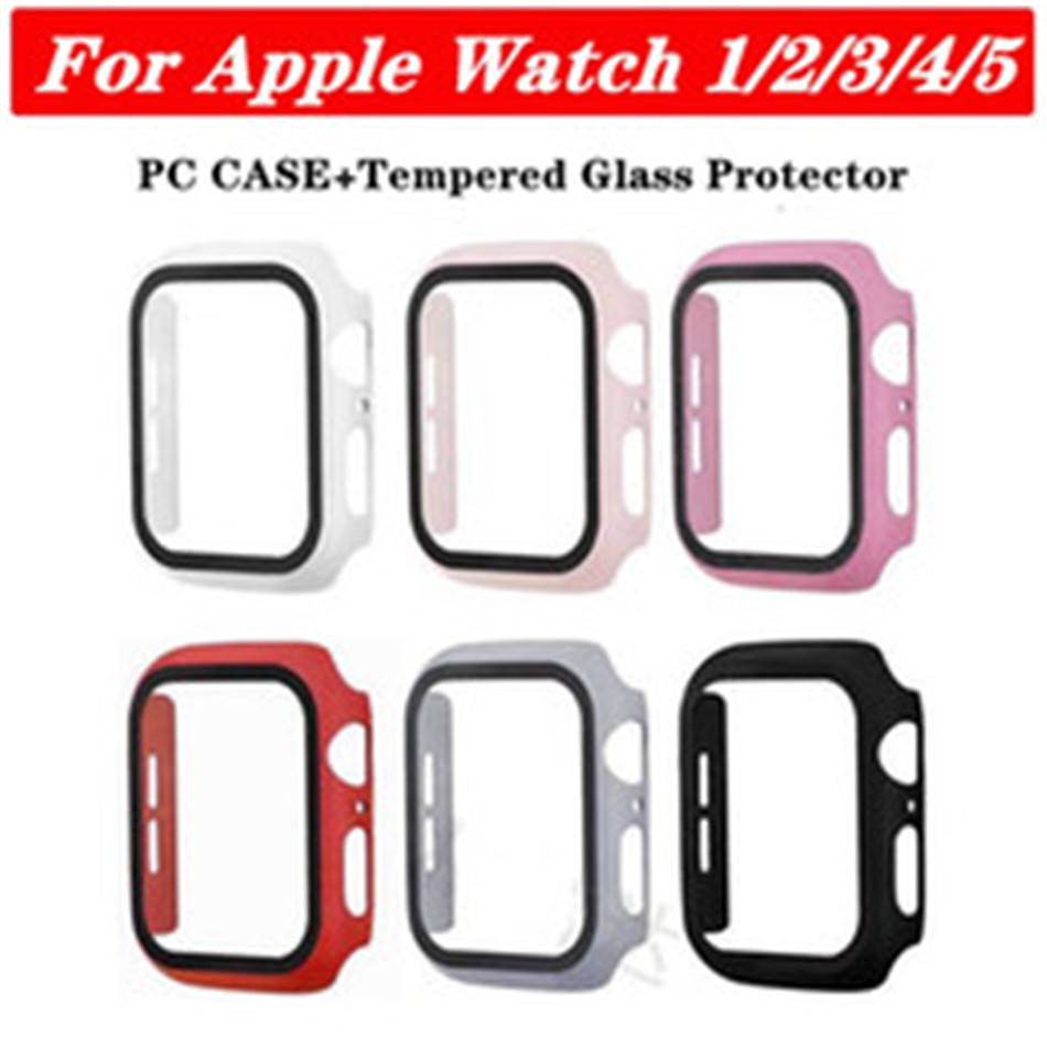 

Matte Watch Cover +Tempered Glass Screen Films for Apple Case 44mm 40mm 42mm 38mm Bumper+Screen Protector fo iwatch SE 6 5 4 3 2 1, White
