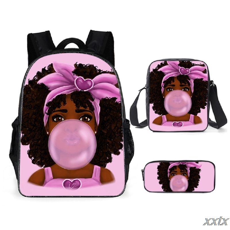 

School Bags Hip Hop Youthful African Girl 3pcs/Set Backpack 3D Print Student Bookbag Vogue Travel Laptop Daypack Shoulder Bag Pencil Case
