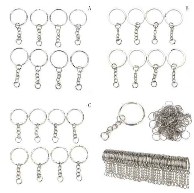 

Keychains 50pcs/100 Pcs Silvery Stainless Alloy Circle DIY Key Chains 25mm Keyrings 3 Styles Jewelry Keychain Ring
