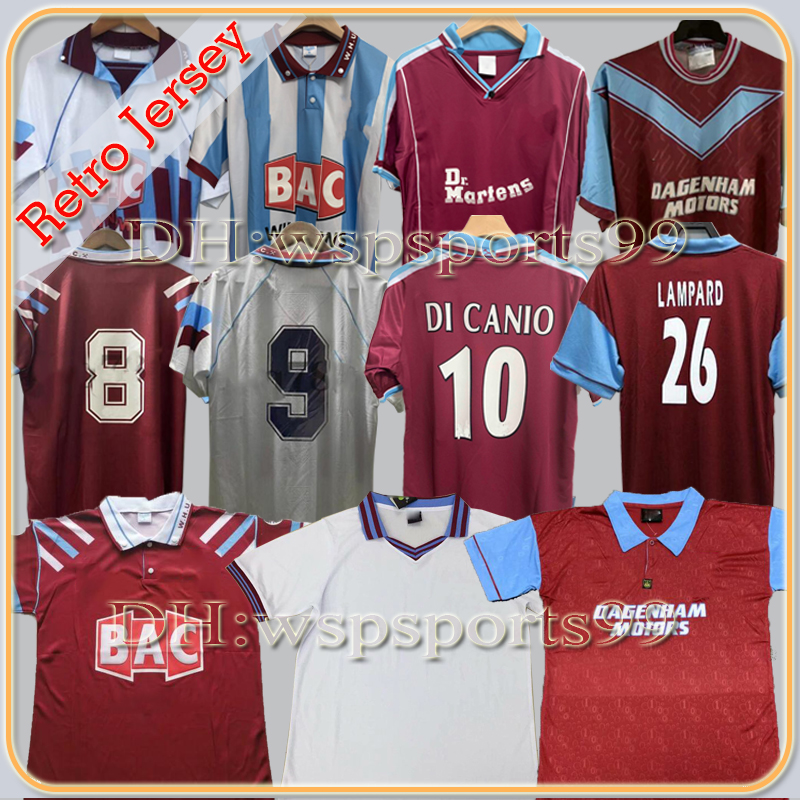 

91 92 93 95 West Centenary Retro soccer jersey years Cole DI CANIO Lampard Dicks 1999 00 jamiseta 100 th 99 Home Ham, Black;yellow