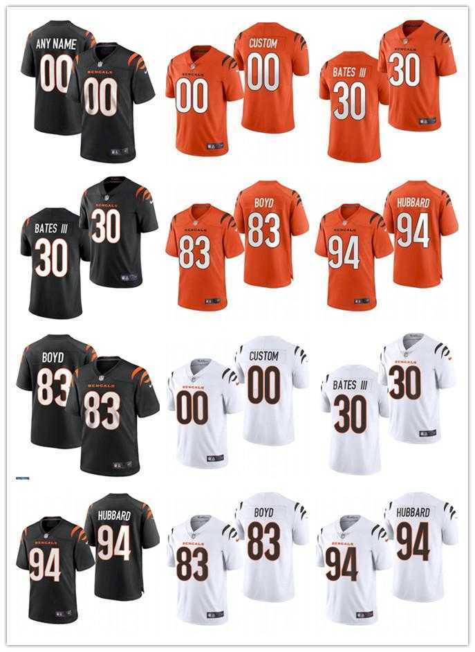 

Mens Womens Youth CincinnatiBengals30 Jessie Bates III 94 Sam Hubbard 83 Tyler Boyd Black orange Custom Football Jerseys, Colour