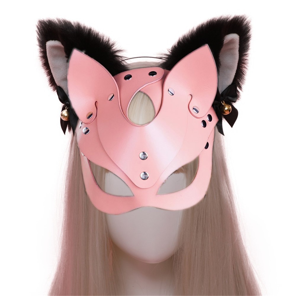 

2 Pcs Leather Fox Mask Plush Ears Headband Set for Girl Women Masquerade Party Halloween Japan Anime Cosplay Prop Accessories