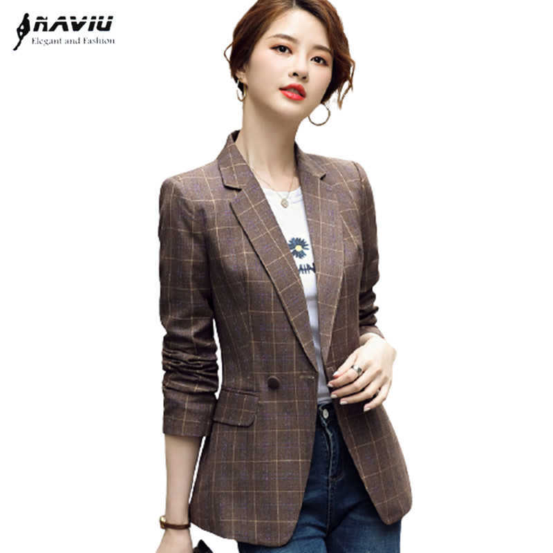 

Coffee Plaid Jacket Women Spring Fashion Slim Long Sleeve Temperament Casual Blazer Office Ladies Work Coat 210604, Dark green blazer