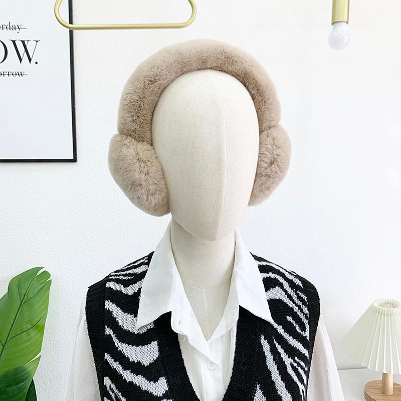 

Berets Real Rex Fur Earmuffs Autumn Winter Warm Soft Unisex Skiing Fluffy Headphones Cute Ear Cover, White
