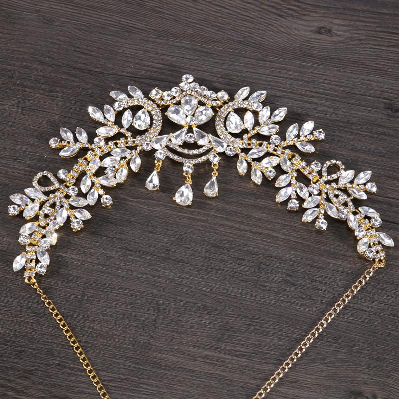 

Hair Clips & Barrettes Trendy Boho Bridal Forehead Chain Rhinestone Jewelry For Wedding Gold Color Crystal Head Styles, Golden;silver