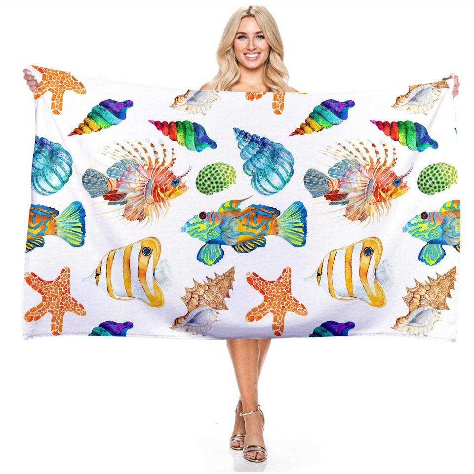 

Large Beach Towel Blue Deep Sea Conch Rectangular Bath Towel Microfiber Absordent Yoga Mat Outdoor Blanket Travel Towel, As below picture