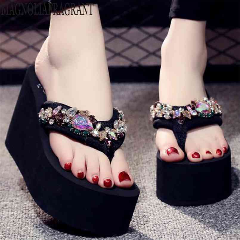 

Slippers Women manual Pearl Boho Wedge Shoes Summer Bohemian Style Open Toe Breathable Beach Sandals hy374 210628, 3cm