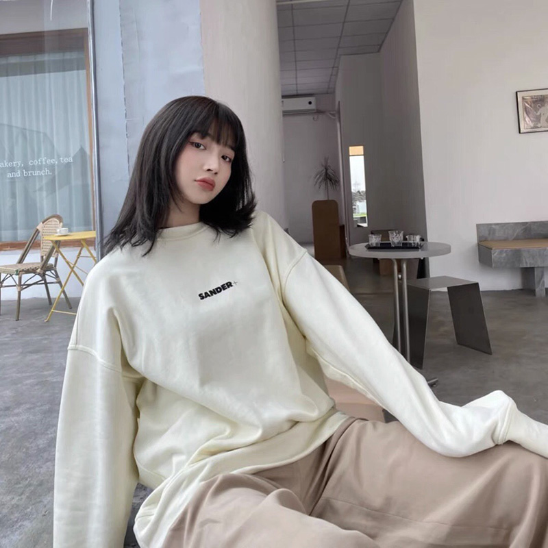 

Europe italy Autumn simple letter Hoodie casual Unisex men women beige streetwear cotton crewneck Sweatshirt Jumper, Beige hoodie