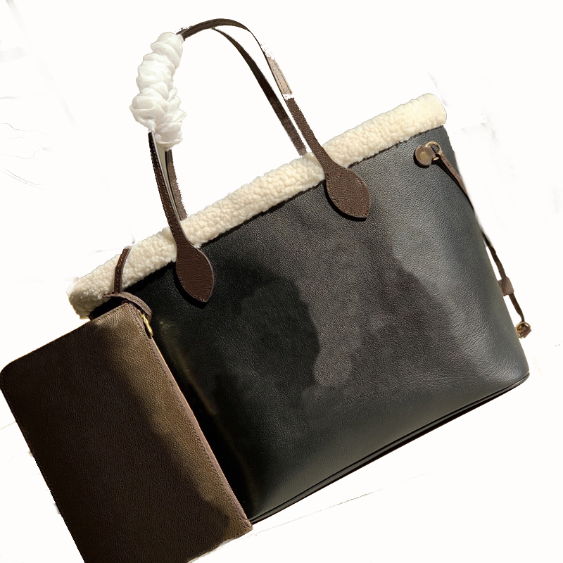 

5A Top Quality Composite Bags Lady Tote Wool stitching Cowhide Hasp Fashion Business Casual Drawstring Packages Shoulderbag Handle With Box B171 (56960) BAG0001, Black 56960