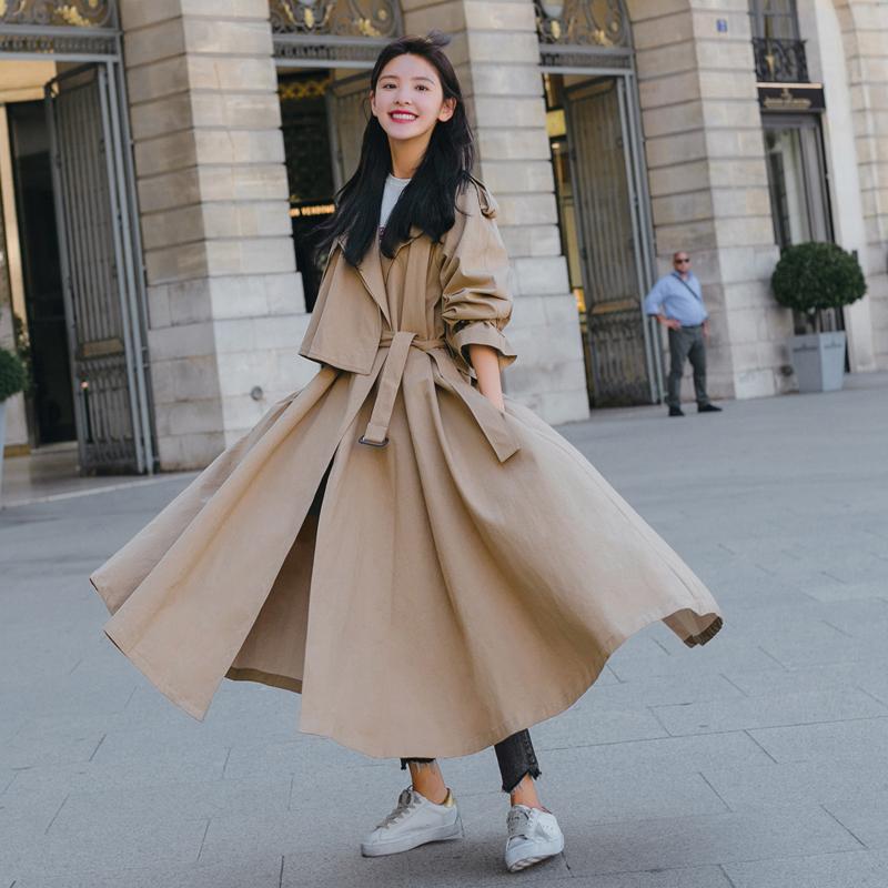 

Women's Trench Coats Women Coat Lady Duster Loose Cloak X-long Outerwear Clothes Fashion Korean Style With Belt Office Spring Autumn Age, Tan;black
