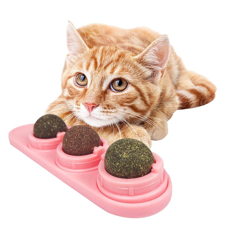 

Cat Toys Catnip Ball Set Self-adhesive Rotated Silvervine Lick Pet Kitten Molar Teething Cleaning Toy Wall Mount