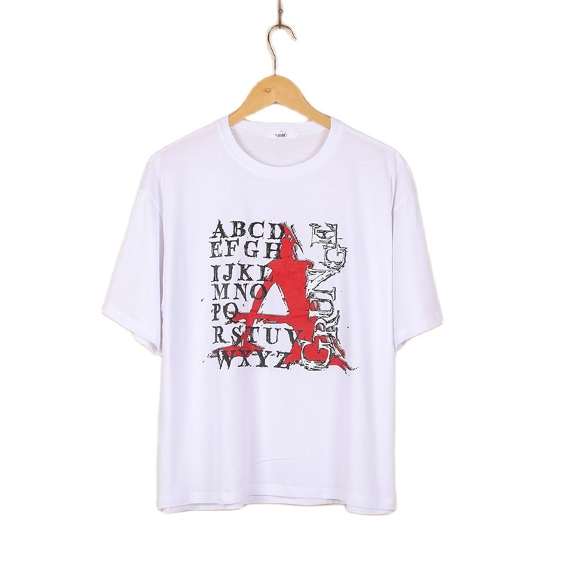 

Short-sleeved cotton loose letter round neck T-shirt printed top summer Korean fashion women's clothing 210520, Pink