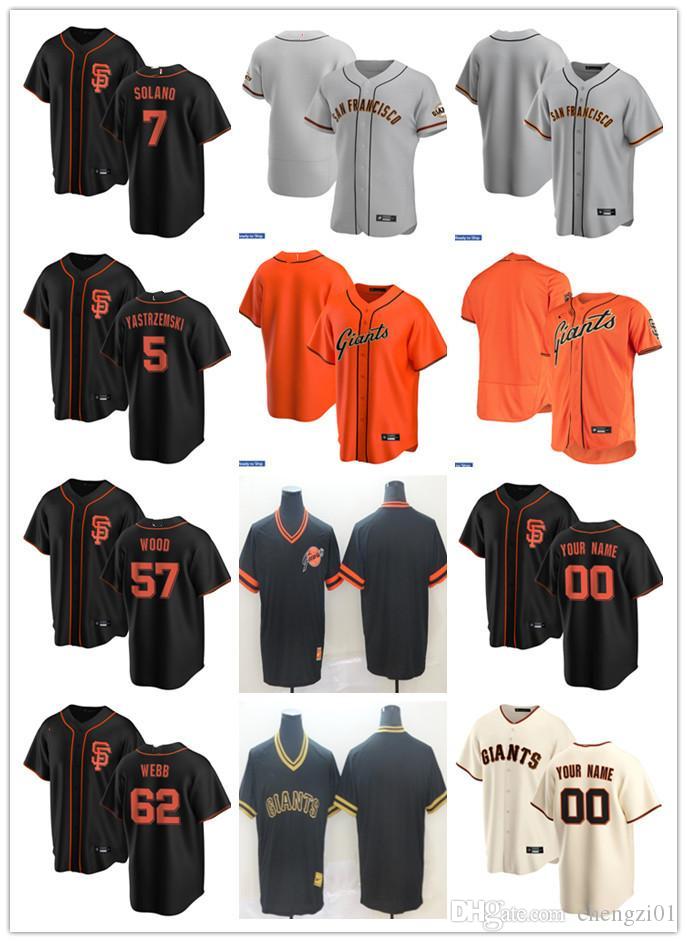 

Men Women Youth San Francisco Giants 7 Donovan Solano 62 Logan Webb 57 Alex Wood 5 Mike Yastrzemski Custom Baseball Jersey B, Blue;black