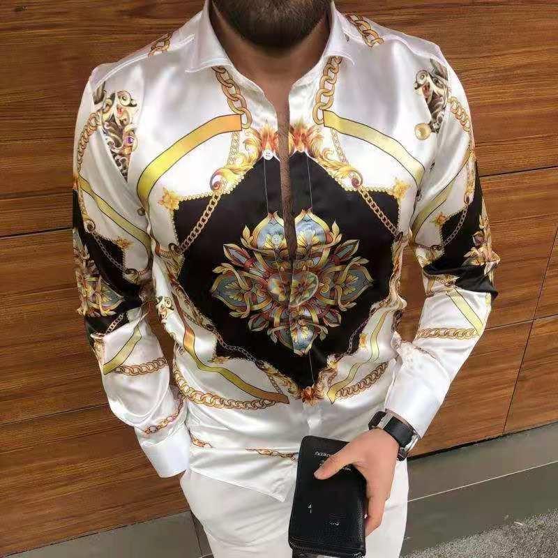 

Men' Casual Shirts 2021 Autumn Slim Fit Streetwear Fashion British Style Scrawl Printing Male Long Sleeve Shirt Men Clothing, Cs-46