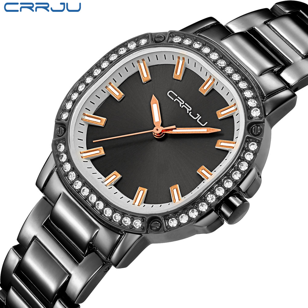 

CRRJU Brand Fashion Women Watches Quartz Watch Dress Ladies Casual Sports Wristwatch Stainless Steel Strap watch 210517, Leather golden