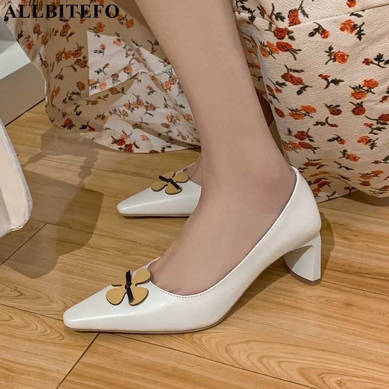 

ALLBITEFO fashion retro genuine leather flowers high heels wedding women shoes spring women high heels shoes high heel shoes 210611, As picture