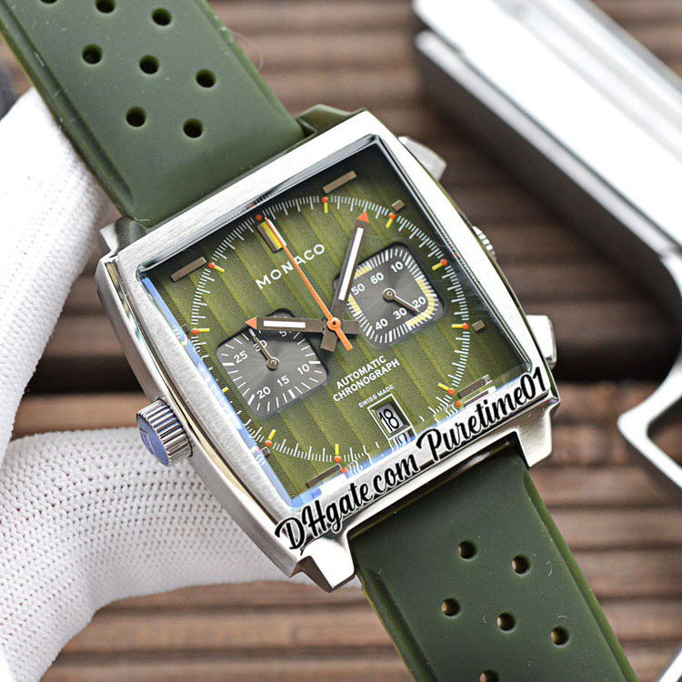 

Square Gulf Miyota Quartz Chronograph Mens Watch Steel Case Green Dial White Subdial Stick Markers Rubber Strap Stopwatch Watches Puretime01 Z44b2, Customized waterproof service