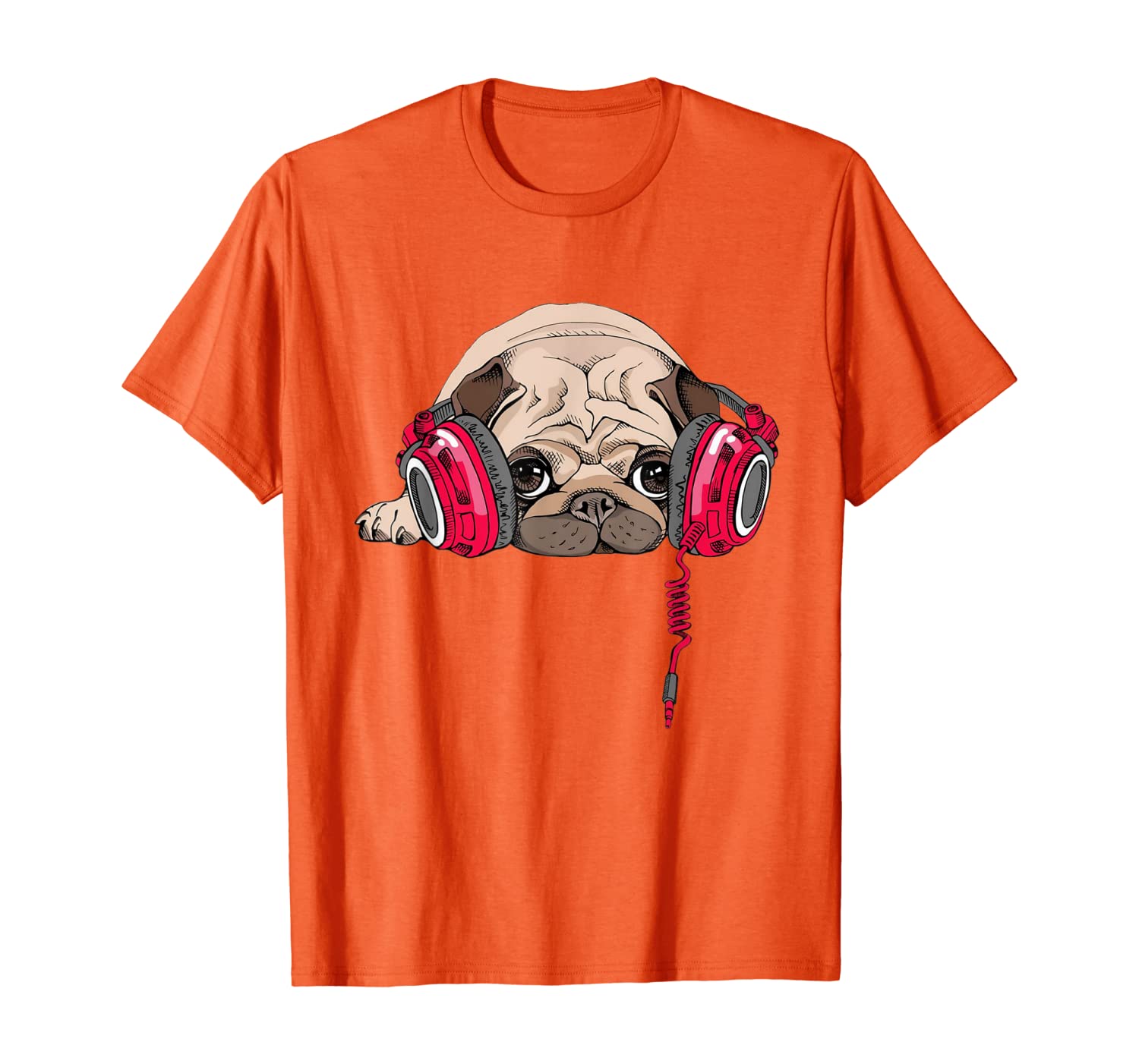 

Adorable Pug Wearing Music Headphones T-Shirt, White;black