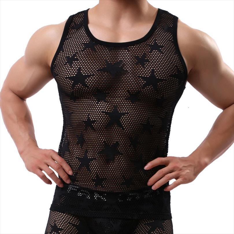 

mens undershirt tank star mesh breathable bodybuilding home tanks clothing ropa hombre, White;black