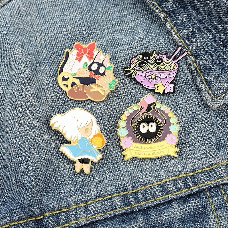 

Children Cartoon Black Cat Ball Brooches Pins Girls Noodle Star Flowers Collar Badge European Clothes Knapscak Bags Brooch Jewelry Accessories Wholesale