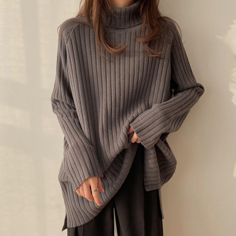 

Women's Sweaters Woman Turtleneck Sweater 2021 Korean Fashion Commute Wild Solid Color High Neck Loose Casual Pullover Knit, Black