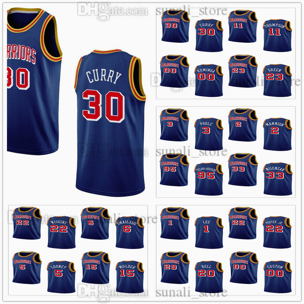 

75th Anniversary Jerseys Stephen 30 Curry Basketball 00 Jonathan Kuminga Klay 11 Thompson 3 Poole Draymond 23 Green 2 Mannion 95 Toscano-Anderson 22 Wiggins Wiseman, Blue