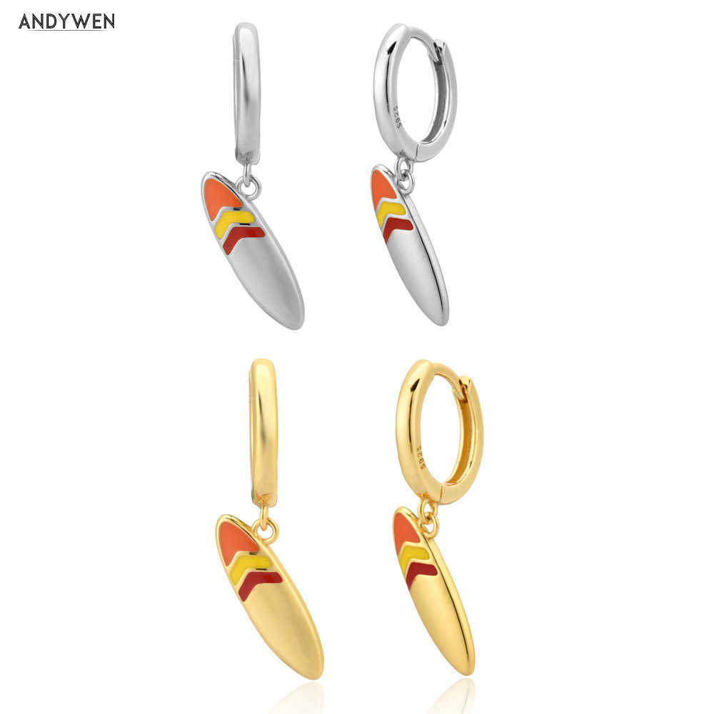 

ANDYWEN 925 Sterling Silver 8.5mm Enamel Yellow Skateboard Pendientes Piercing Drop Earring Rock Punk European Luxury Jewelry 210608