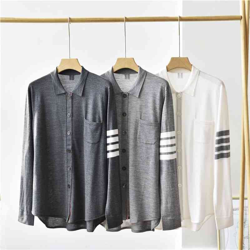 TB silk wool series ~ 2021 new knitted shirt thin style polo collar long cardigan women&#039;s sweater-image-707112830