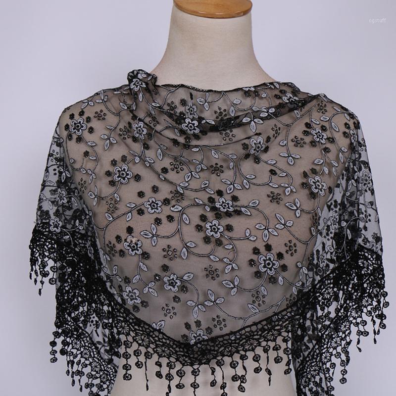 

Scarves Fashion Women Summer Scarf Ladies Lace Tassel Floral Knit Mantilla Triangle Shawl, Blue;gray