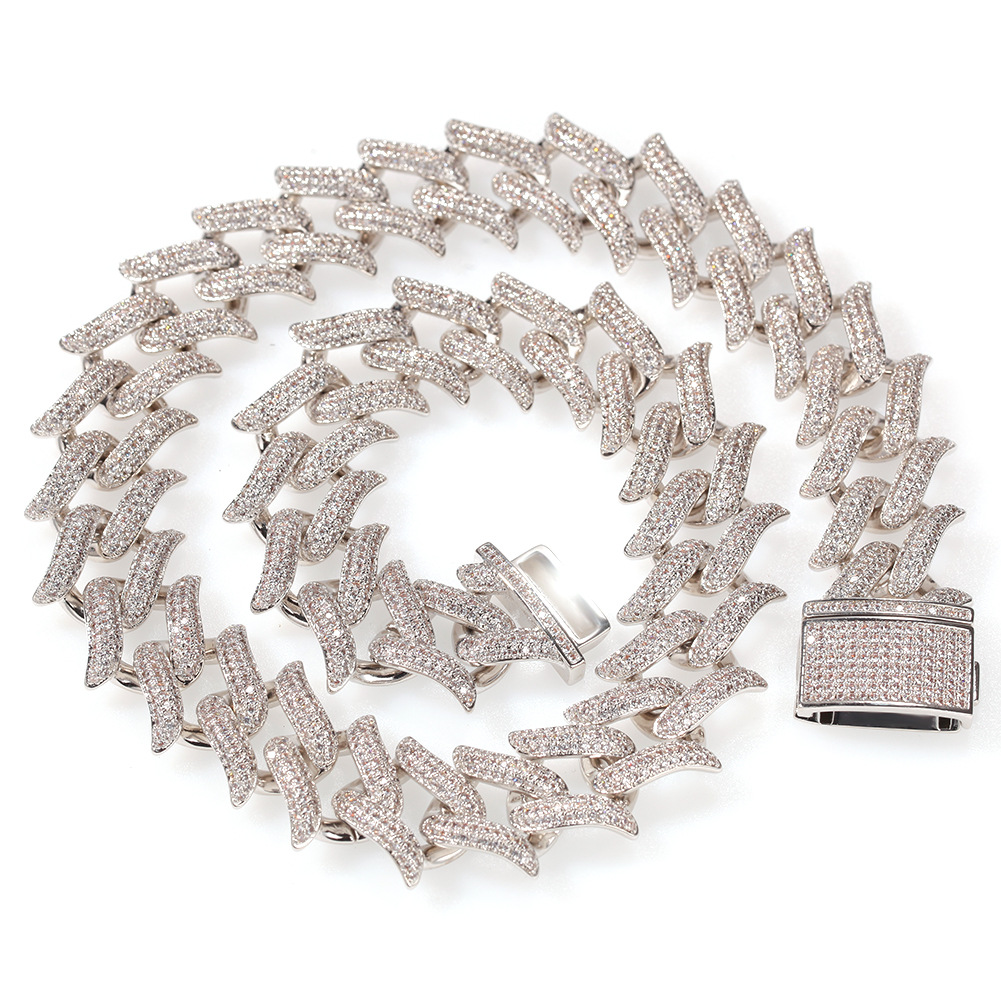 

Iced Out Thorns Cuban Link Chain Silver Mens Gold Chains Necklace Punk Rock Fashion Hip Hop Jewelry 20MM 18inch