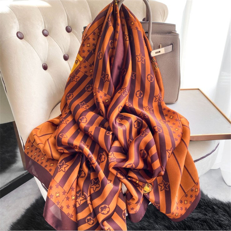 

Spring Summer New European and American Imitated Silk Scarves Womens Long Fashion Plain Scarf Beach Towel Sunscreen No. 3
