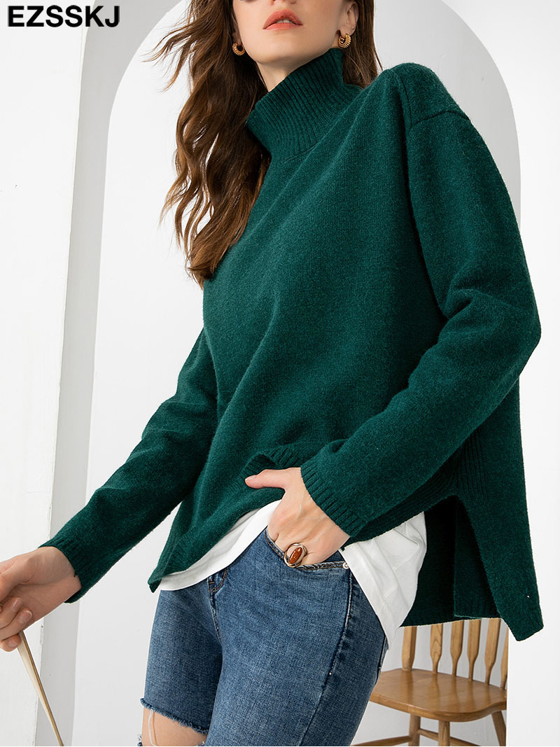

Autumn Winter basic oversize thi Sweater pullovers Women 2021 loose cashmere turtlene Sweater Pullover female Long Sleeve, Default color