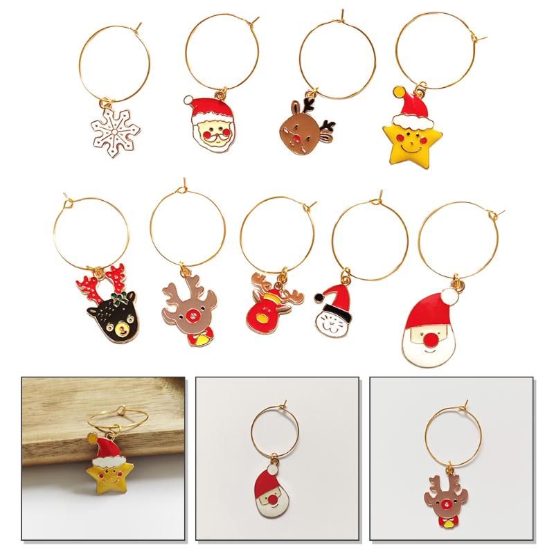 

Christmas Decorations 9pcs Funny Glass Charms Party Rings Drink Hanging Tags